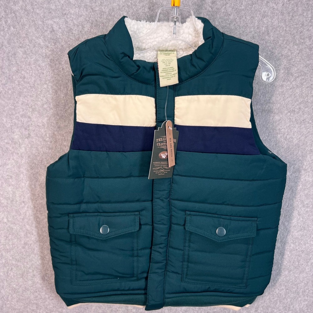 Telluride Clothing Co Kids Green Colorblock Sherpa Lined‎ Puffer Vest Size S 5/6